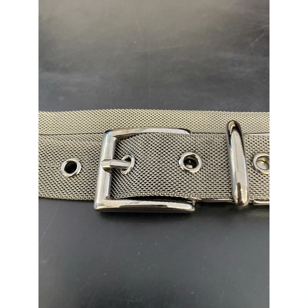 VTG Century Canada Silver Metal Mesh Belt Classic Buckle Fluid Y2K 80s